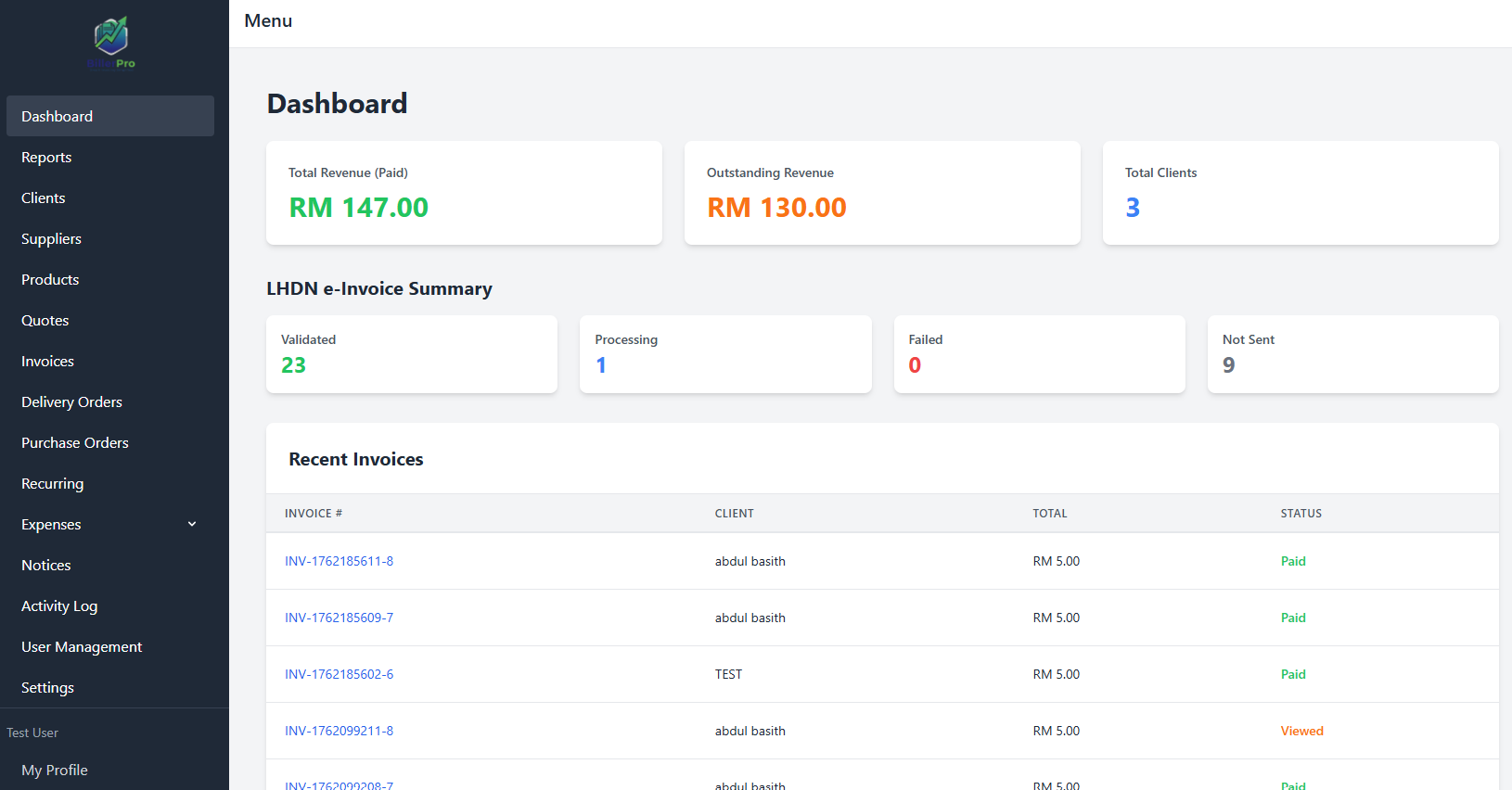 BillerPro Dashboard Preview
